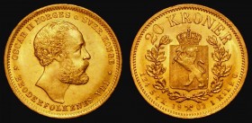 Norway 20 Kroner Gold 1902 KM#355 UNC and lustrous, the obverse with a very light adjustment line, a superior example and rarely seen this nice

Est...
