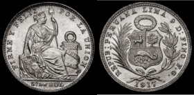 Peru 1/5 Sol 1917 FG-R KM#205.2 UNC with practically full lustre, Rare thus

Estimate: GBP 50 - 100