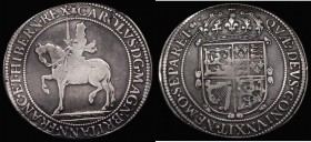 Scotland Sixty Shilling Charles I Third Coinage type I - Briot's issue Obverse: King on horseman, left, Reverse Crowned Arms, S.5552, mintmarks Obvers...