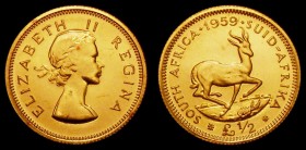 South Africa Half Pound 1959 Gold Proof KM#53 nFDC with minor hairlines and very light toning, retaining practically full original mint brilliance, on...