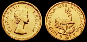 South Africa Pound 1958 Gold Proof KM#54 nFDC with very minor hairlines and the odd small contact mark, retaining practically full original mint brill...