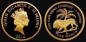 St. Helena 'The East India Company' One Pound 2014 Gold Proof the reverse with gold Half Mohur design, the odd small hairline, otherwise FDC retaining...