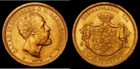 Sweden 20 Kronor Gold 1876 EB KM#744 EF with a few small rim nicks, one of only two years with the shortened Royal title on the obverse 

Estimate: ...