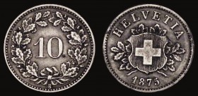 Switzerland Ten Rappen 1875B KM#6 Fine/Good Fine with some light surface deposit, the key date in this short billon series

Estimate: GBP 200 - 250