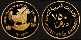 United Arab Emirates 750 Dirhams Gold 1980 International Year of the Child Gold Proof KM#8 the odd minor hairline otherwise FDC

Estimate: GBP 750 -...