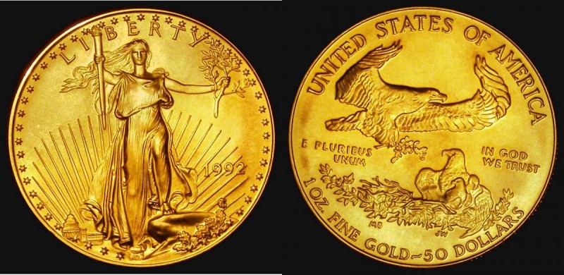 USA Fifty Dollars Gold 1992 KM#219 UNC and comes with Numismatica Milanese via F...