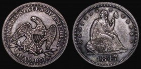USA Quarter Dollar 1847 Doubled Reverse die, the doubling very clear on QUAR and DOL, Breen 3970 EF with attractive old grey toning, a seldom seen typ...