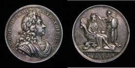 Coronation of George I 1714 34mm diameter in silver by J.Croker. Obverse: Bust right, Laureate, armoured and draped. GEORGIVS. D:G.MAG. BR. FR. ET.HIB...
