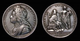 Coronation of George II 1727 35mm diameter in silver by J.Croker. Obverse: Bust left, Laureate, armoured and draped. GEORGIVS. II. DG. MAG. BR. FR. ET...