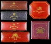 Maundy Money boxes (6) 1896, 1899, 1901, 1917, 1918 contemporary dated cases these in good condition, and a maroon undated box in the style of the 195...