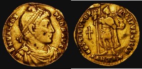 Gold Solidus Valens, Antioch Obverse: Cuirassed Bust right, pearl diademed and draped DN VALENS PERF AVG, Reverse: Emperor standing front, looking rig...