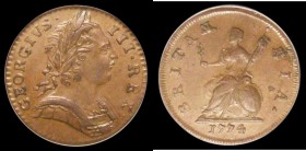 Farthing 1774 Obverse 1 Peck 915 EF and attractively toned, in an LCGS holder and graded LCGS 60 

Estimate: GBP 110 - 140