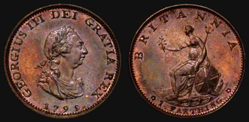 Farthing 1799 Peck 1279 AU/UNC and attractively toned

Estimate: GBP 55 - 75