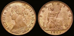 Farthing 1873 Freeman 524 dies 3+B, high 3 in date (3 does not touch linear circle) Choice UNC with near full lustre, in an LCGS holder and graded LCG...