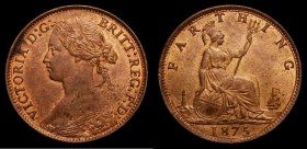 Farthing 1875 Large Date, 5 Berries, Freeman 528 dies 3+C, the obverse with traces of lustre, the reverse with around 40% mint lustre, this date seldo...