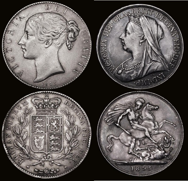 Crowns (2) 1845 Cinquefoil stops on edge ESC 282, Bull 2564 Good Fine with some ...