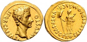 Augustus 27 v. - 14 n. Chr.
Römische Münzen, Römisches Kaiserreich. Aureus, 18-17/16 v.Chr.. Av.: S P Q R CAESARI - AVGVSTO, Kopf n.r. Rv.: VOT P SVSC...