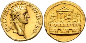 Claudius 41 - 54
Römische Münzen, Römisches Kaiserreich. Aureus, 41-42 n. Chr.. Av.: TI CLAVD CAESAR AVG P M TR P, Kopf mit Lorbeerkranz n.r. Rv.: IMP...