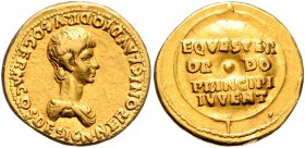 Nero als Caesar 50 - 54
Römische Münzen, Römisches Kaiserreich. Aureus, 51-54 n. Chr.. Av.: NERONI CLAVDIO DRVSO GERM COS DESIGN, Büste mit Paludament...