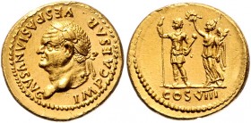 Vespasianus 69 - 79
Römische Münzen, Römisches Kaiserreich. Aureus, 77-78 n. Chr.. Av.: IMP CAESAR VESPASIANVS AVG, Kopf mit Lorbeerkranz n.l. Rv.: CO...