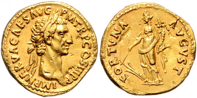 Nerva 96 - 98
Römische Münzen, Römisches Kaiserreich. Aureus, 97 n. Chr.. Av.: I...