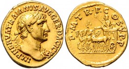 Traianus 98 - 117
Römische Münzen, Römisches Kaiserreich. Aureus, Anfang-Mitte 103 n. Chr.. Av.: IMP NERVA TRAIANVS AVG GER DACICVS, Büste mit Lorbeer...