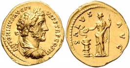 Antoninus Pius 138 - 161
Römische Münzen, Römisches Kaiserreich. Aureus, 140-143 n. Chr.. Av.: ANTONINVS AVG PI-VS P P TR P COS III, Büste mit Lorbeer...