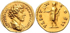 Marcus Aurelius als Caesar 139 - 161
Römische Münzen, Römisches Kaiserreich. Aureus, 151-152 n. Chr.. Av.: AVRELIVS CAE-SAR AVG PII FIL, Büste mit Pal...
