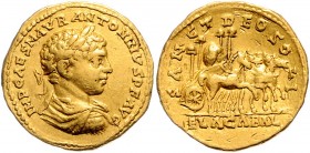 Elagabalus 218 - 222
Römische Münzen, Römisches Kaiserreich. Aureus, 218-219 n. Chr.. Av.: IMP CAES M AVR ANTONINVS P F AVG, Büste mit Lorbeerkranz, P...