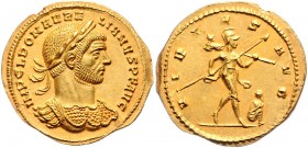 Aurelianus 270 - 275
Römische Münzen, Römisches Kaiserreich. Aureus, 272 n. Chr.. Av.: IMP C L DOM AVRE-LIANVS P F AVG, Büste mit Strahlenkrone und Br...