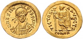 Zeno 474-475/476-491
Römische Münzen, Römisches Kaiserreich. Solidus, 476-491 n. Chr.. Av.: D N ZENO - PERP AVG, Büste mit Helm, Perlendiadem, Brustpa...