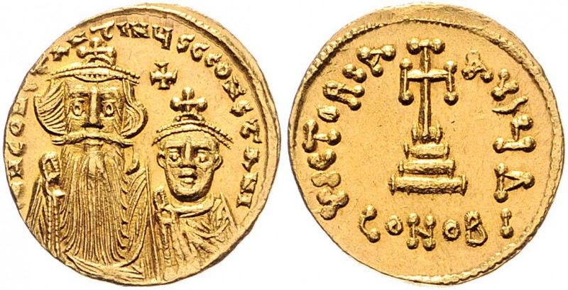 Constans II. 641 - 668
Byzantinische Münzen, Byzanz. Solidus, 654-659 n. Chr.. A...