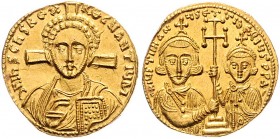 Iustinianus II. 685-695/705-711
Byzantinische Münzen, Byzanz. Solidus, 705-711 n. Chr.. Av.: d N IhS ChS REX - REGNANTIUM, Christusbüste im Benediktio...