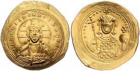 Constantinus IX. Monomachus 1042 - 1055
Byzantinische Münzen, Byzanz. Histamenon Nomisma (Scyphat), 1042-1055 n. Chr.. Av.: Christusbüste im Benedikti...