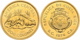 Republik
Costa Rica. 1500 Colones, 1974. REPUBLICA DE COSTA RICA BC 1974 CR. Wappen von Costa Rica // AMERICA CENTRAL 1500 COLONES. Riesenameisenbär
3...