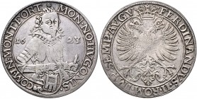 Hugo IV. 1621-1662
Münzen Altdeutschland, Montfort - Grafschaft. Taler, 1623. Hüftbild im Harnisch mit Wappen und Schwertknauf nach rechts zwischen de...