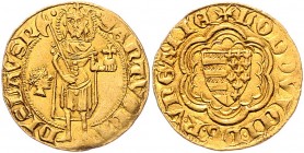 Ludwig I. 1342 - 1382
Ungarn. Goldgulden, o.J.. Kammergraf Johannes Saracenus. Mit drei Ringeln auf der Schulter.
Buda oder Pecs
3,54g
Pohl B 7 (Wertz...