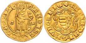 Maria von Anjou 1382 - 1387
Ungarn. Goldgulden, o.J.. Kremnitz
3,50g
Pohl C 1 - 3 (Wertzahl 19)
+ MARIE · DI · G · R · VNGARIE. Spitzer Wappenschild U...
