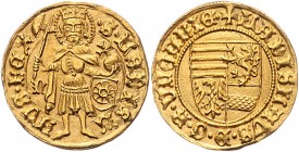 Ladislaus V. 1453 - 1457
Ungarn. Goldgulden, o.J.. Kammergraf Christophoros und Antonius de Florentina
Nagybanya
3,48g
Pohl H 2 - 10 (Wertzahl 8)
vz