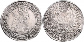 Maximilian II. 1564 - 1576
Taler, 1575 H-S. Kaschau
28,58g
MzA. Seite 60
Schrötlingsfehler im Rand
ss