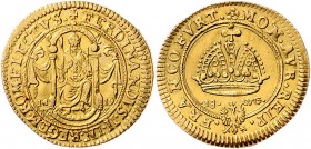 Ferdinand II. als designierter Kaiser 1619 - 1637
Goldgulden, 1619. auf die Wahl Ferdinands II. zum Deutschen Kaiser. Stempel von L. Schilling. Kaiser...