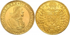 Ferdinand III. 1637 - 1657
10 Dukaten, 1657. FERDINANDVS • III • D : G ROM - IM : SE : AV : GE : HV : BO : REX • Geharnischtes Brustbild r. mit Lorbee...