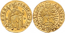 Ferdinand III. 1637 - 1657
Dukat, 1641 K-B. Stehender Kaiser nach rechts zwischen K - B // Madonna
Kremnitz
3,46g
Herinek 273
stgl