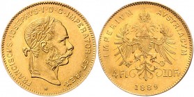 Franz Joseph I. 1848 - 1916
4 Gulden, 1889. FRANCISCVS.IOSEPHVS.I.D.G.IMPERATOR.ET.REX., Kopf rechts, ohne Msz. // IMPERIVM-AVSTRIACVM, gekrönter Dopp...