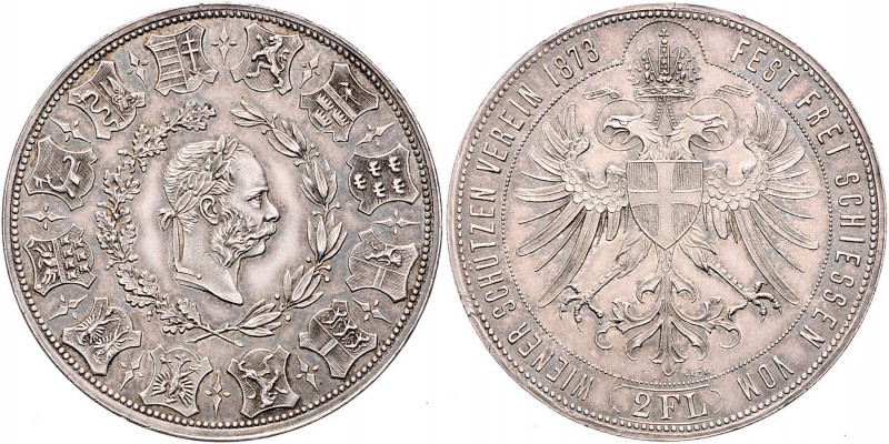 Franz Joseph I. 1848 - 1916
2 Gulden, 1873. Kopf rechts im Wappenkreis, dazwisch...