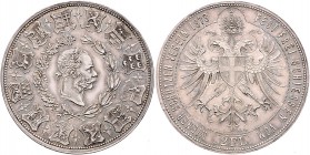 Franz Joseph I. 1848 - 1916
2 Gulden, 1873. Kopf rechts im Wappenkreis, dazwischen Zweige. // FEST FREI SCHIESSEN VOM – WIENER SCHÜTZEN VEREIN, gekrön...