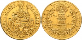 Wolf Dietrich von Raitenau 1587 - 1612
Erzbistum Salzburg. 7 Dukaten, 1593. Auf Thron sitzender Hl. Rupert, vor ihm das ovale sechsfeldige Wappen // v...