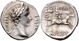 Augustus 27 v. - 14 n. Chr.
Römische Münzen, Römisches Kaiserreich. Denarius, 8-7 v. Chr.. Av.: AVGVSTVS - DIVI F, Kopf mit Lorbeerkranz n.r. Rv.: C C...