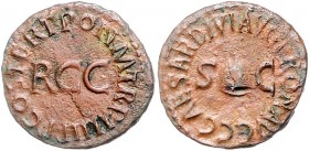 Caligula 37 - 41
Römische Münzen, Römisches Kaiserreich. Quadrans, 40-41 n. Chr.. Av.: C CAESAR DIVI AVG PRON AVG / S - C (in den Feldern), Pileus. Rv...