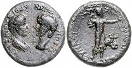 Nero 54 - 68
Römische Münzen, Römisches Kaiserreich. Lokalbronze, 55 n. Chr.. Magistrat Metrophanes. Av.: Büste der Agrippina Minor sowie Kopf des Ner...